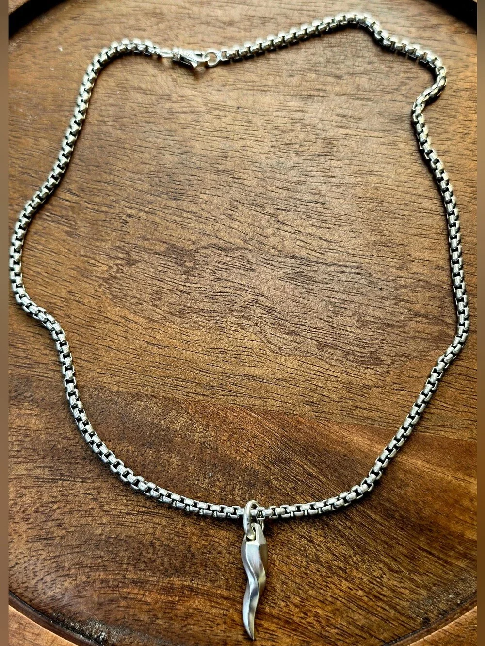 David Yurman Men’s Sterling Silver Box Chain Necklace with Yurman Amulet NIB
